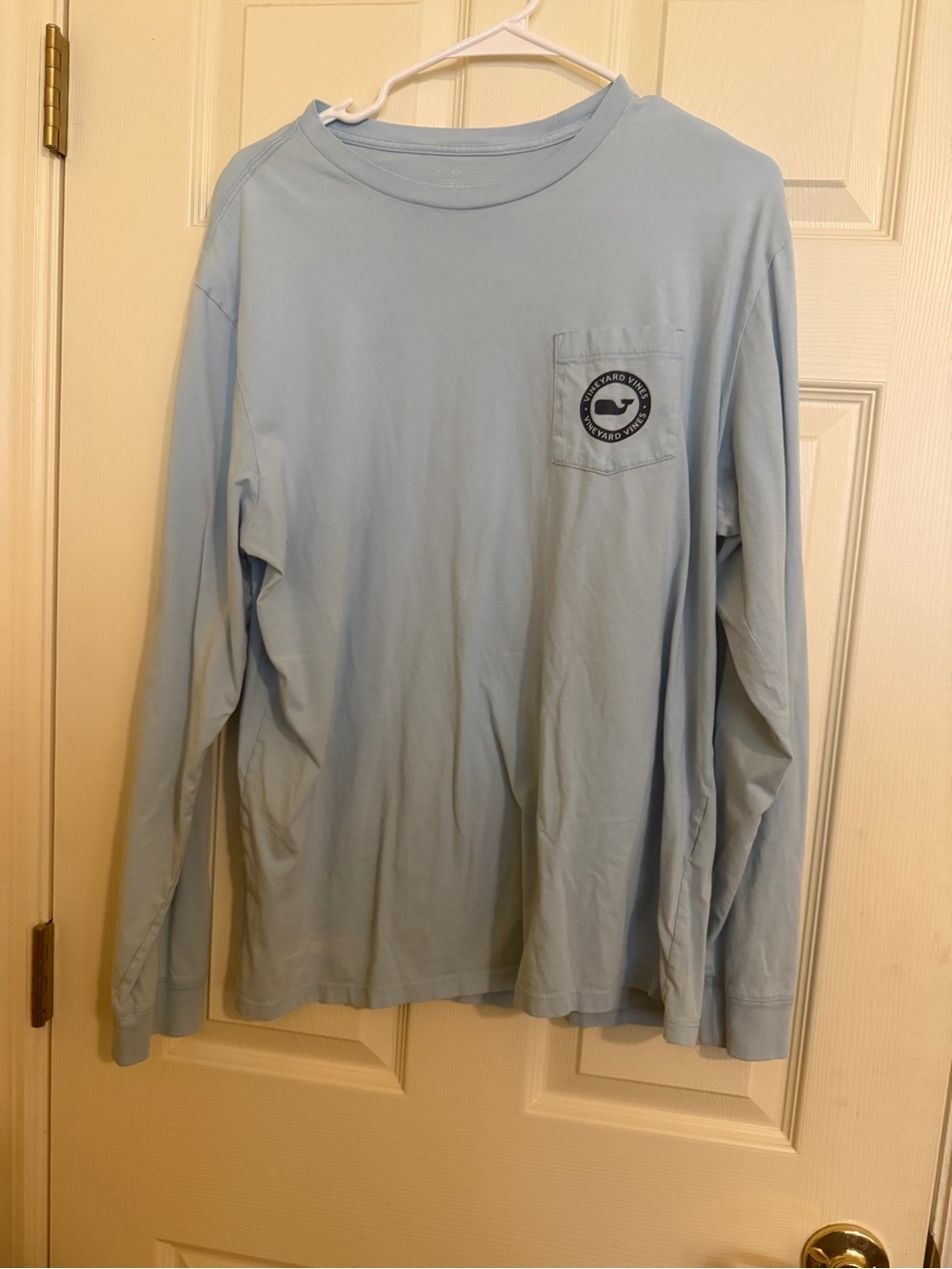 Vineyard Vines Pale Blue Long-Sleeve Pocket Tee with Whale Logo